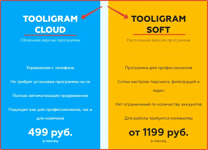 Стоимость платный пакетов программы Tooligram Стоимость платный пакетов программы Tooligram